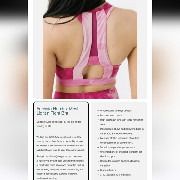 Zyia Active Tie Dye Fuchsia Hendrix Mesh Light n Tight Bra L - Picture 7 of 15